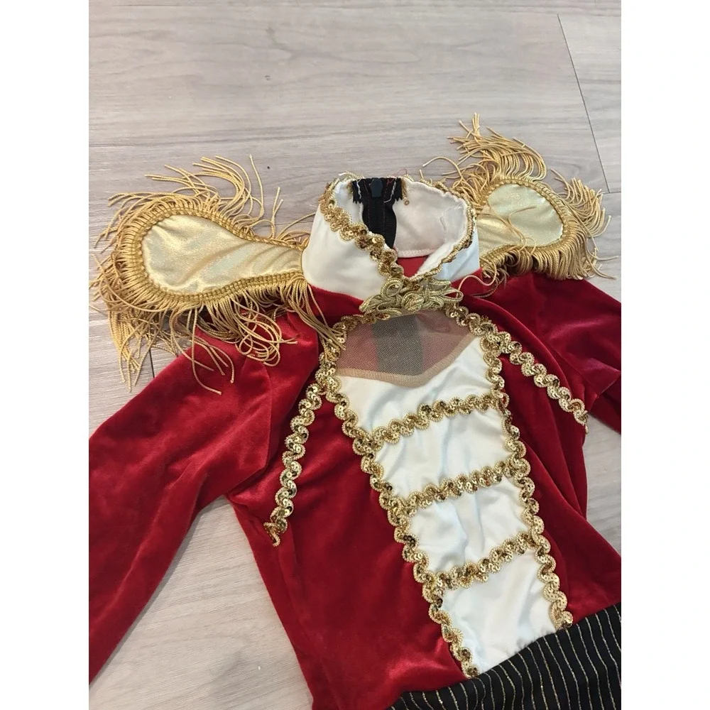 Dansco Dance Circus Ringmaster Costume Leotard with Tassels and Stripe Shorts
